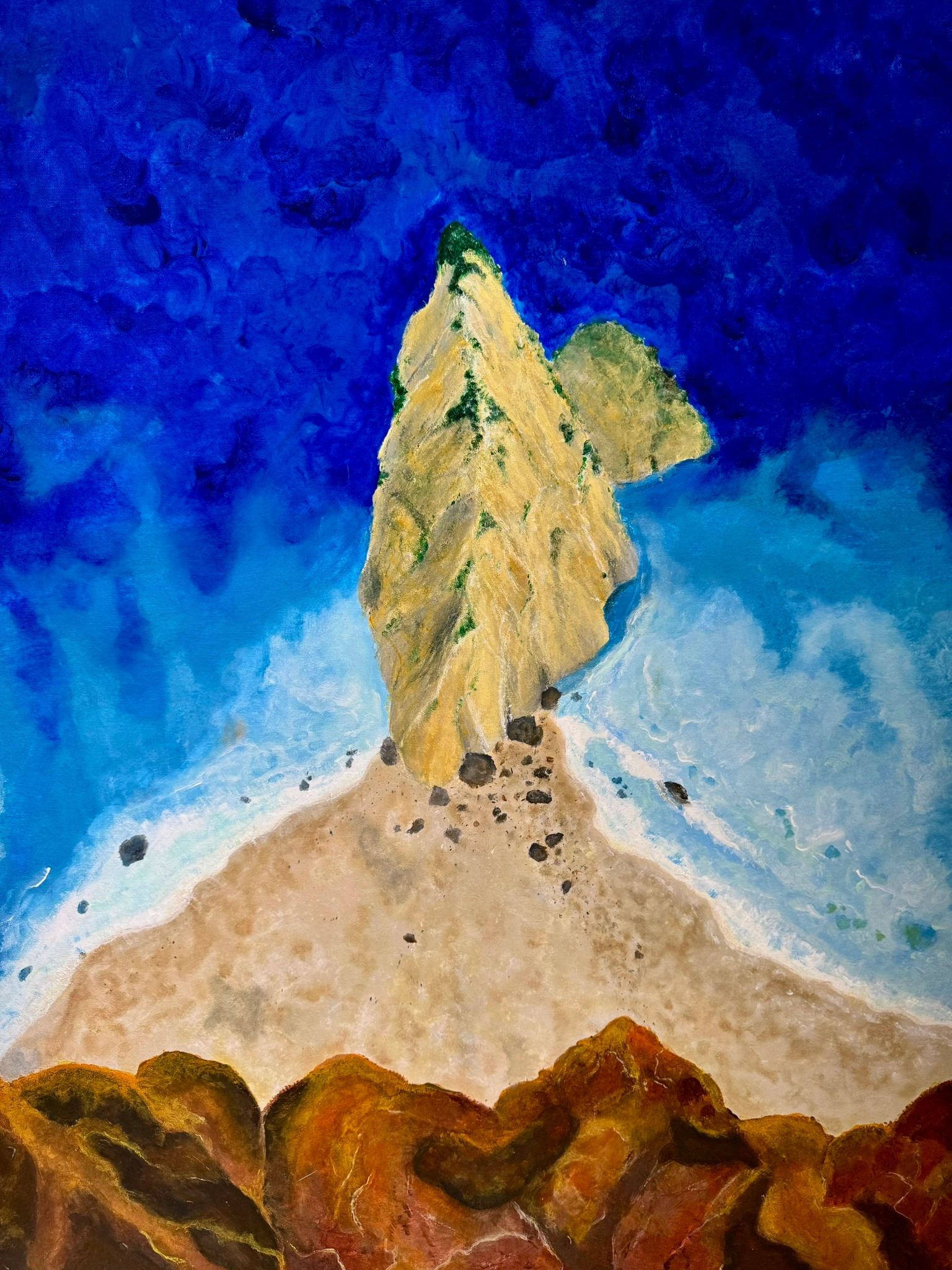 Galini, an aerial coastal painting by Sophie Ratcliffe