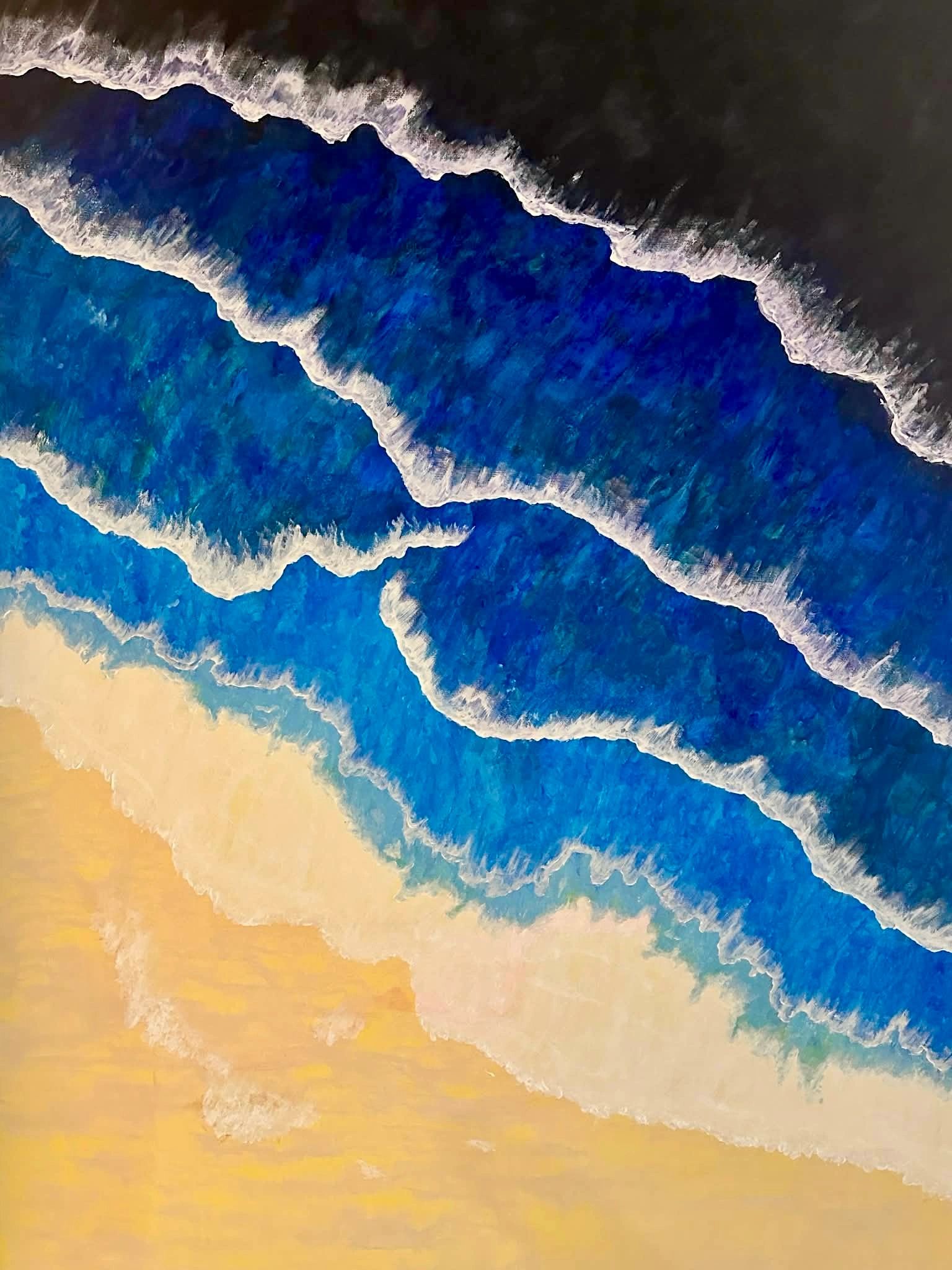 Mor, an aerial painting of waves meeting the shore by Sophie Ratcliffe